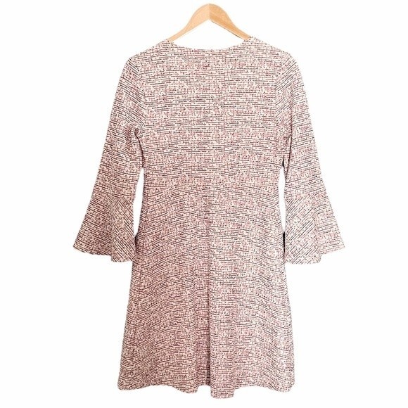 Maeve Dress Tweed Bell Sleeve Retro Sheath Cream & Red Mini Mod Dress Size Small - Picture 3 of 13